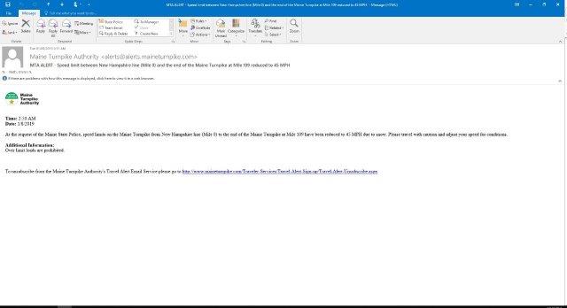 An example of an email alert
